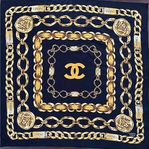 CHANEL Black and Gold Chain Motif Scarf